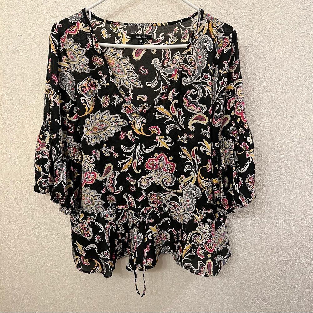 Rafaella Long Sleeve Scoop Neck Black Top Size XL